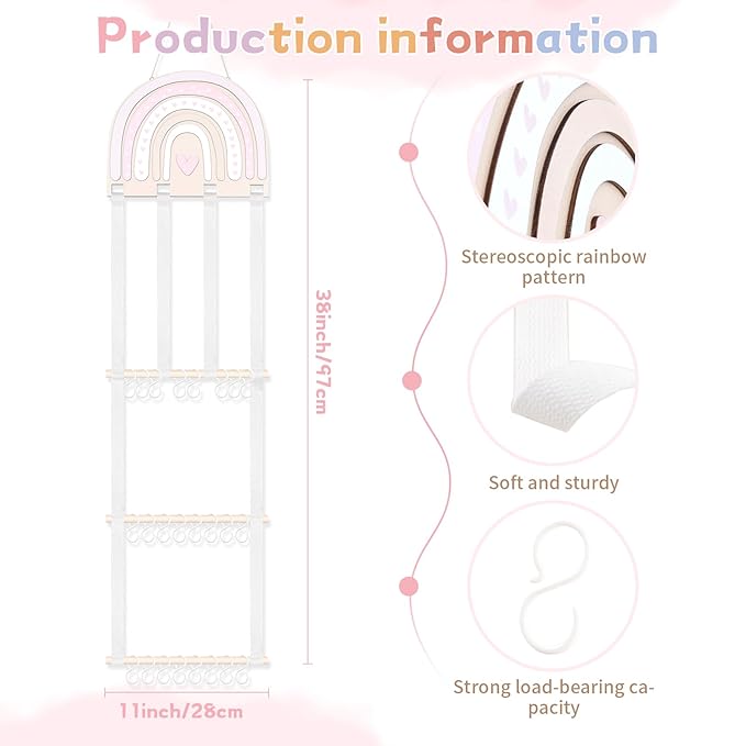 POVETIRE Headband Holder Bow Holder for Girls Hair Bows,Rainbow Hair Accessories Organizer Storage Wall Hanging Display for N