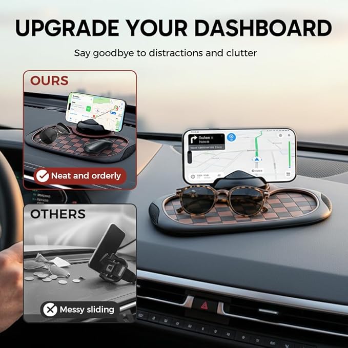 Multifunction Car Anti-Slip Mat, 2026 Upgraded Anti Slip Mat for Car Dashboard, 360° Rotatable Phone Holder Dashboard Pad wit