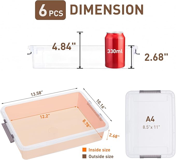 Citylife 6 PCS Clear Plastic Container Clip Box with Latching Lids, Stackable Document Paper Protectors Organizer Container f
