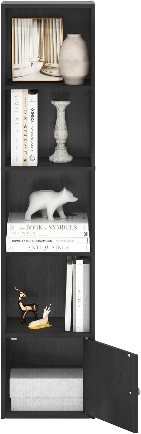 Furinno LUDER Book Shelf, 5-Tier Modern Bookshelf, Bookcase with 1 Door Storage Cabinet, 9.3 x 12 x 52,for Organization and S