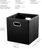 PRANDOM Leather Foldable Cube Storage Bins 11x11 inch [4-Pack] Fabric Storage Baskets Cubes Drawer with Cotton Handles Organi