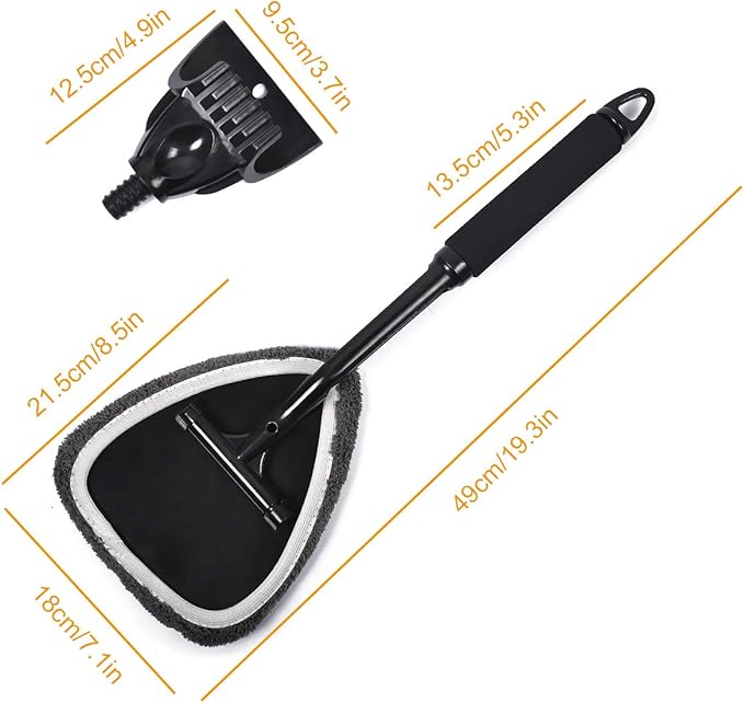 AutoEC Car Window Glass Cleaner Wand Windshield Interior Cleaning Tool with Detachable Ice Scraper for Car Auto SUV Truck, 2 Coral Fleece Bonnets