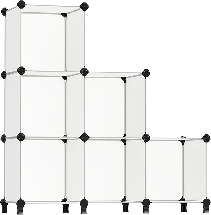 SONGMICS 6 Cube Storage Organizer, DIY Closet Shelf, Plastic Clothes Organizer, Modular Bookcase, 11.8 x 11.8 x 11.8 Inch Cub
