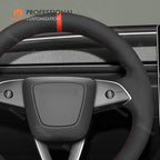 MEWANT Hand Stitched Matte Carbon Fiber&PU Leather Steering Wheel Cover Wrap for Tesla Model 3 Highland 2023 2024 2025 Steering Wheel Accessories
