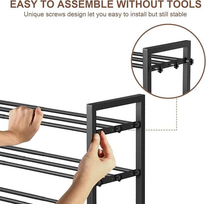 3-Tier Expandable Shoe Rack, Adjustable Shoe Shelf Storage Organizer Heavy Duty Metal Free Standing Shoe Rack for Entryway Cl
