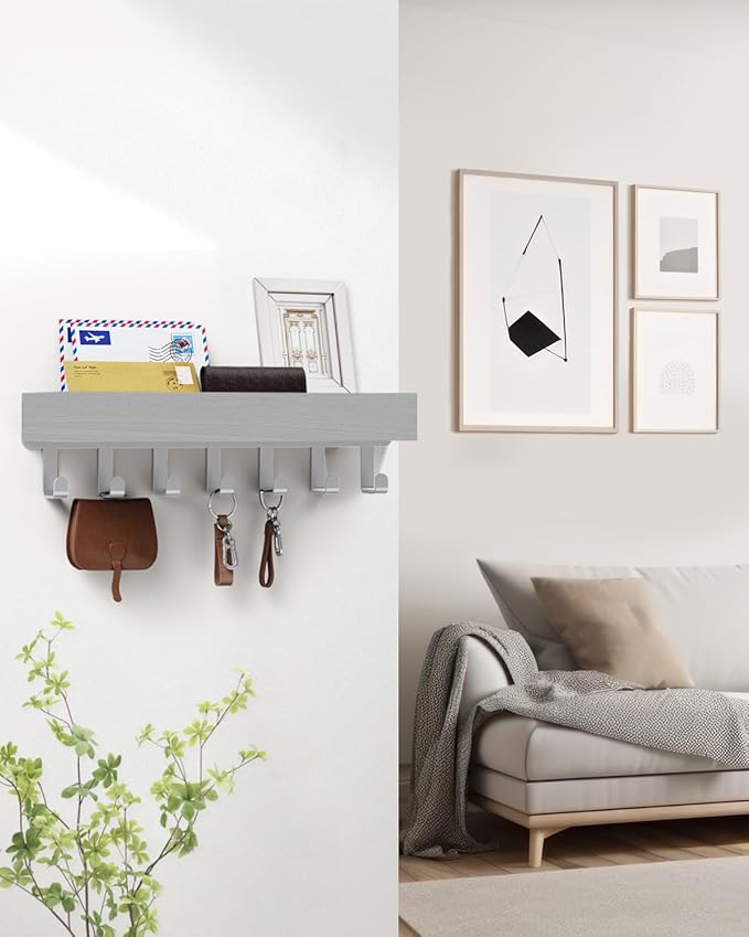 Key Holder Wall Mount Adhesive Magnetic - Hanging Key Hooks with Mail Organizer Tray for Wallet House Accessories - Keys Rack