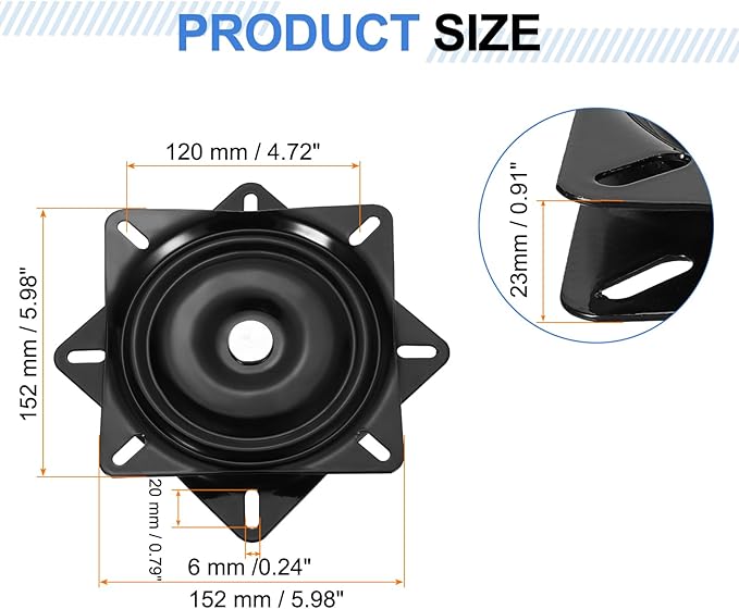 uxcell 6" Bar Stool Swivel Replacement, 360° Rotation Lazy Susan Turntable, Square Semi-Ball Bearing Seat Swivel Base Mount P