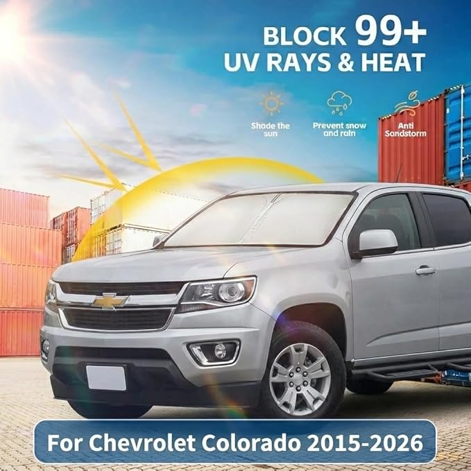 Windshield Sun Shade for Chevy Colorado 2015-2024 2025 2026 Sunshade Front Window Shade Custom Fit Colorado Accessories Sun Visor Foldable Shade Blocks UV Rays Accessories