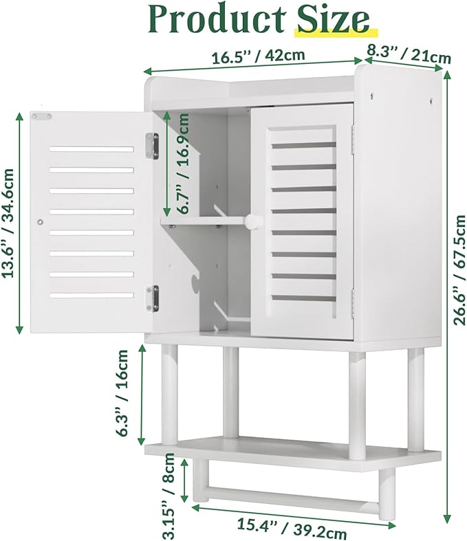 AmazerBath Bathroom Wall Cabinets, Bamboo Medicine Cabinets with Towel Bar, Hanging Over The Toilet Storage Cabinet with Adju