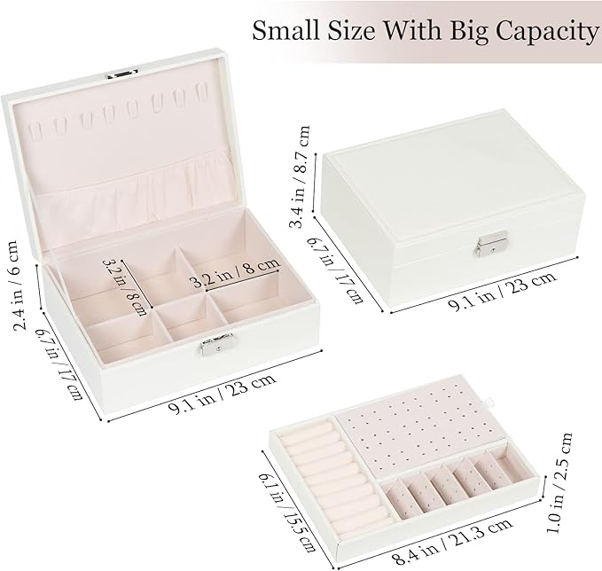 Jewelry Box for Women Girls, 2 Layers Jewelry Organizer Container with Lock, PU Leather Storage Case with Removable Tray, Jew
