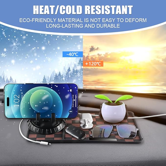 Car Anti Slip Mat Dashboard Tray Decorations Sticky Pad Thicken Washable with 360° Rotating Universal Phone Pad Holder+Number