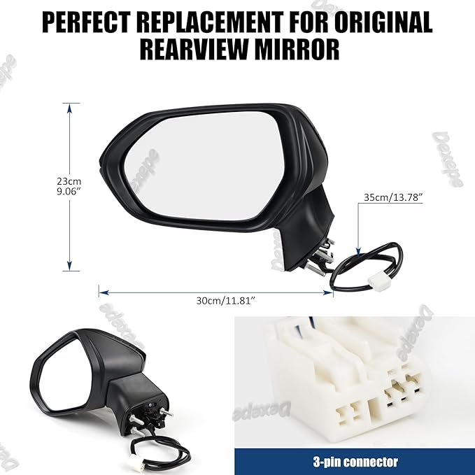 Driver Side Mirror Assembly Compatible with Toyota Corolla 2020-2025 Non-heated Power Adjustable Glass Replace 8794012F80, TO1320391, 8794002916, 8794002928 Black (3Pin Left)