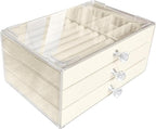 Clear Acrylic Velvet Jewelry Organizer with 3 Drawers, Stackable Display Storage Earrings Necklace Rings Bracelets Box Holder