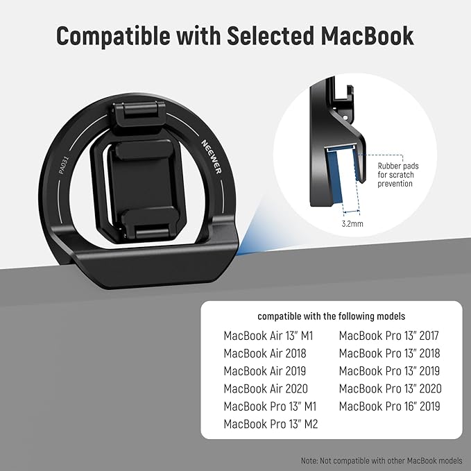 NEEWER Foldable Continuity Camera Mount with Cold Shoe for MagSafe iPhone 15 Pro Max 14 13 12 MacBook Air 13" M1, MacBook Air 2018-2020, MacBook Pro 13" M1/M2, MacBook Pro 13" 2017-2020, PA031