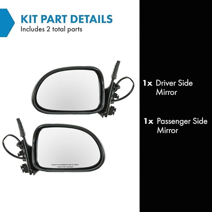 TRQ 2 Piece Driver and Passenger Side Mirror Assembly Set Electric Adjustment Non-Heated No Memory Black Compatible with 2001