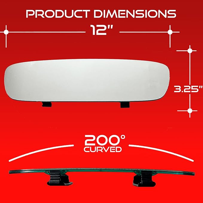 Universal Car Rear View Mirror - Clip on Wide Angle & Panoramic - Easy Mount Curved Blind Spot Mirror - Extended RearView for Car, Truck & Jeep