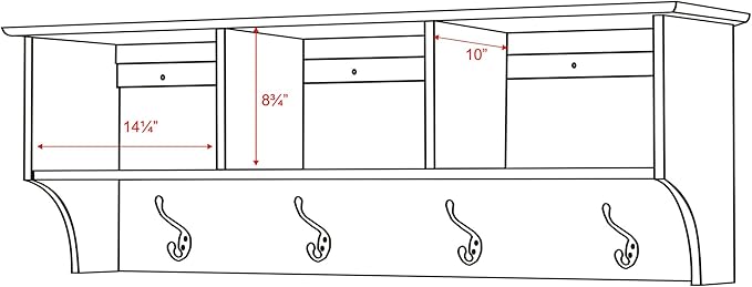 Prepac Drifted Gray 48" Contemporary Wall Mounted Coat Rack, Coat Hooks Wall Mount with 3 Shelves, Ideal for Hallway or Entry