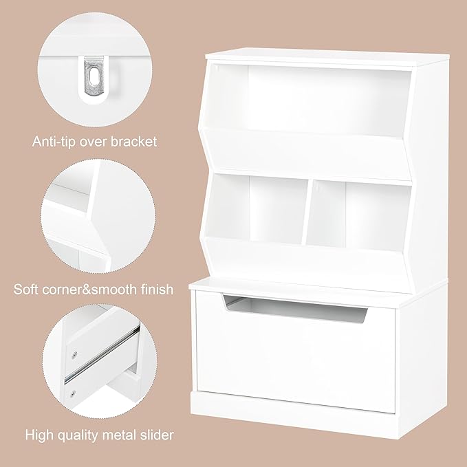 UTEX Kids Toy Storage Organizer, Bookshelf for Kids and Bookcase with Drawer, Children Open Storage Cubby for Playroom Nurser