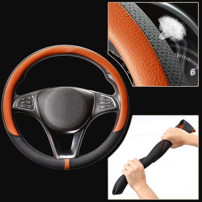 COFIT Breathable Car Steering Wheel Cover 15 inch Auto Universal Leather Wrap Non-Slip Steeringwheel Protector Automotive Int