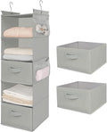 MAX Houser 5 Tier Shelf Hanging Closet Organizer, Cloth Hanging Shelf with 2 Sturdy Hooks for Storage, Foldable (Light Grey-D