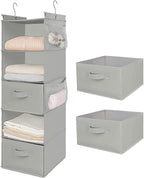 MAX Houser 5 Tier Shelf Hanging Closet Organizer, Cloth Hanging Shelf with 2 Sturdy Hooks for Storage, Foldable (Light Grey-D