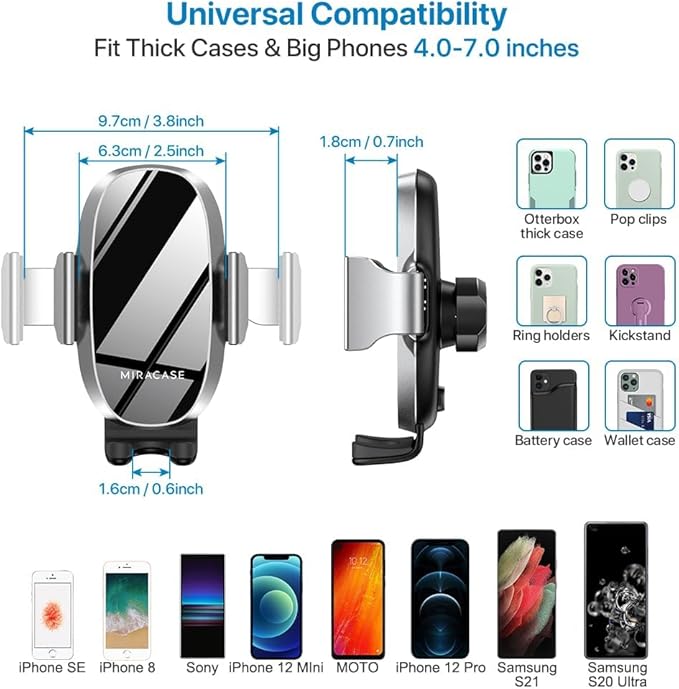 Miracase Cup Phone Holder for Car, [Upgraded Version] Adjustable Long Neck Car Cup Holder Phone Mount Cradle Friendly Compatible with iPhone Samsung Google and All Smartphones, Silver