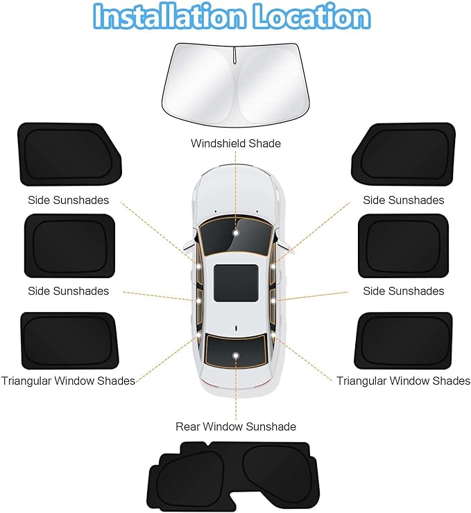 KUST Car Window Shades for 2018-2025 2026 Jeep Wrangler Accessories Windshield Sun Shade Side Rear Window Covers Sunshade Privacy Protection for Camping Blackout UV Block Full Set 8PCS