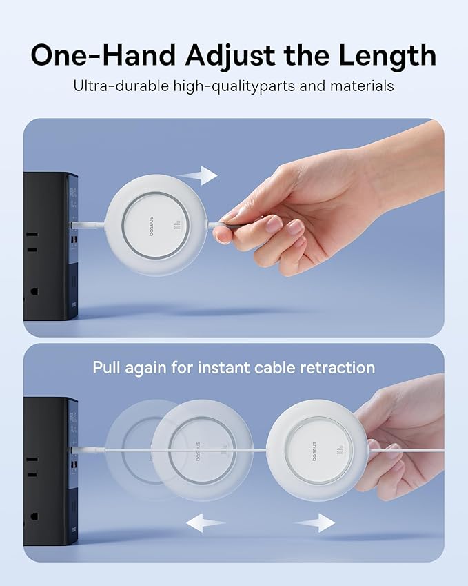 Baseus USB C to USB C Cable, 100W 6.6ft Retractable USB C Fast Charging Cable, 7-Stage Length Preset Retractable Charger Cord