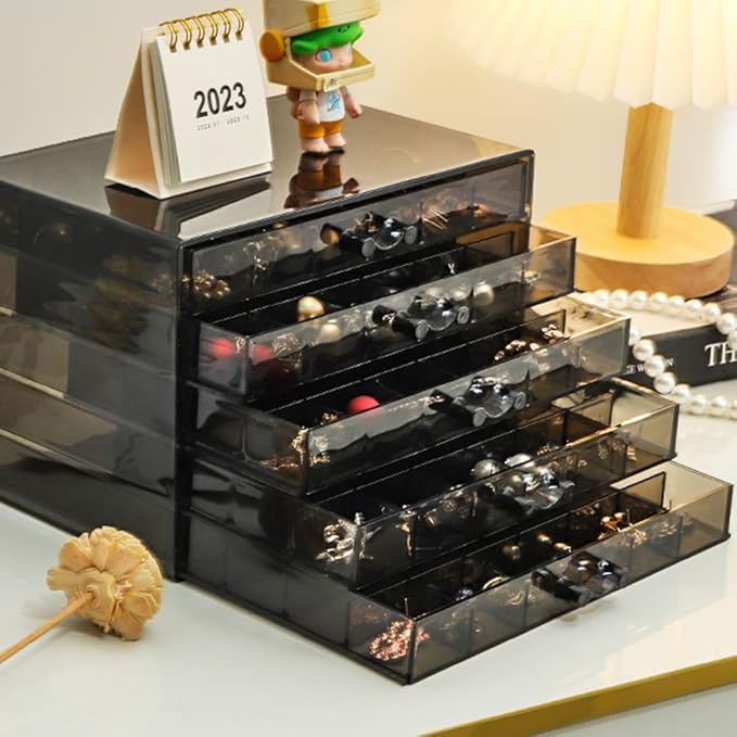 YUFONG Earring Storage Box Organizer, Acrylic Jewelry Storage Box Holder 5 Drawers Transparent Jewelry Display Stand with 120