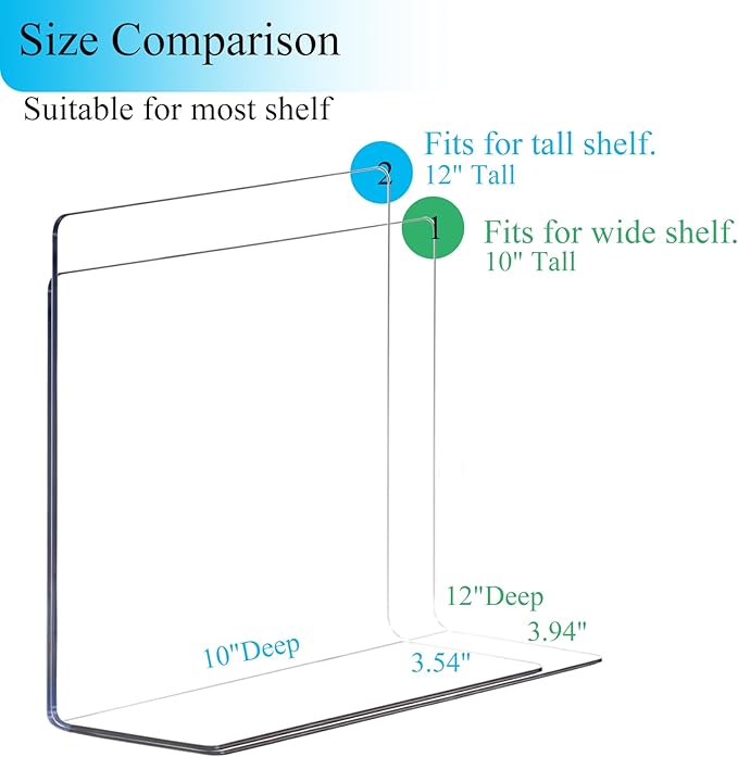 Shelf Dividers for Closet Organization: 10" Tall x 12" Deep Acrylic Closet Shelf Dividers for Clothes Sweater Purse - Clear O