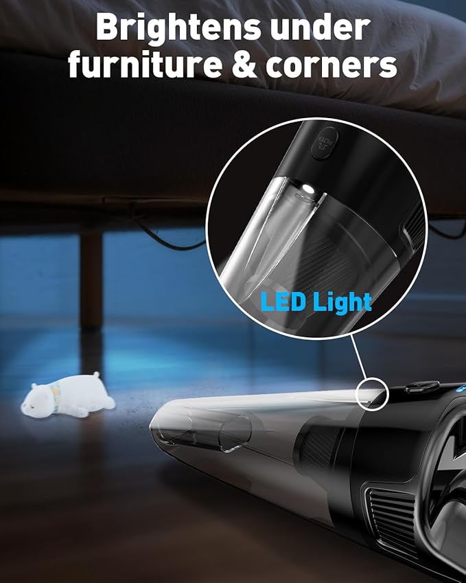PowerSpeed CleanView Portable Handheld Vacuum - 16000Pa Strong Suction Powerful with 1000mL Dust Cup and LED Light - Cordless