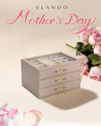 VLANDO 3 Layer Jewelry Box for Women, Mothers Day Gifts for Women, Glass Lid Jewelry Organizer with 3 Drawers for Necklaces R