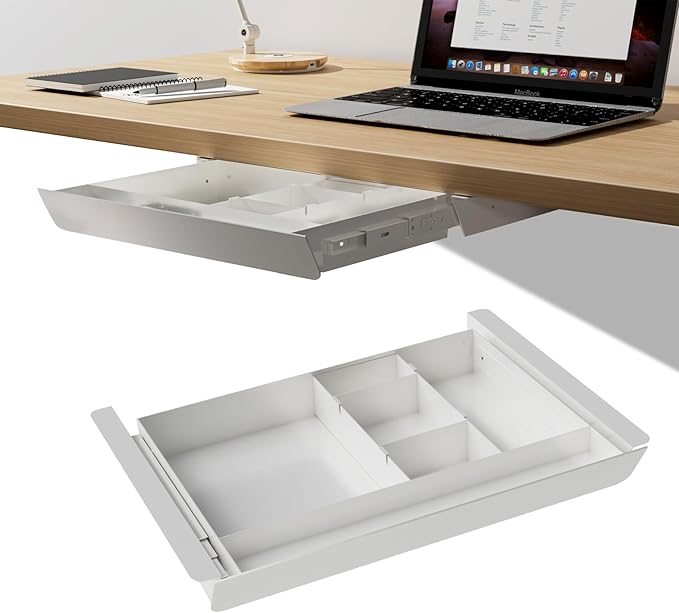 White Under Desk Sliding Pull-out Drawer with Pencil Tray and Slide Storage Tray, 17'' long & 13.5'' deep Large Organizer for