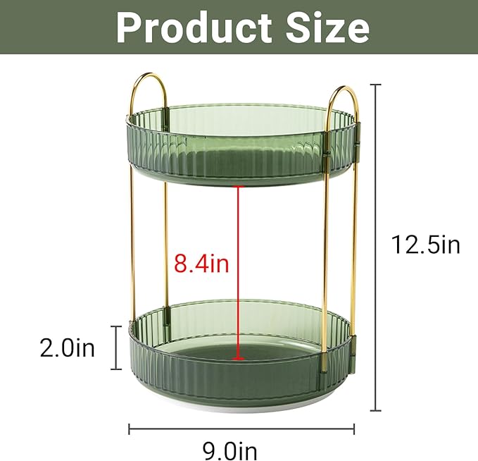 Asayuee 360 Rotating Makeup Organizer for Vanity,2 Tier Large Capacity Skincare Organizers,Bathroom Counter Organizer, Spinni