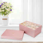 Voova Stackable Jewelry Organizer Tray with Lid, PU Leather Jewelry Storage Holder for Drawer Inserts, Jewellery Display Box 