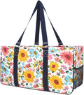 NGIL Extra Large Utility Tote Reusable Grocery Bag Oversized Collapsible for Groceries, Storage, Picnic, Beach (Petal Parade- Navy)