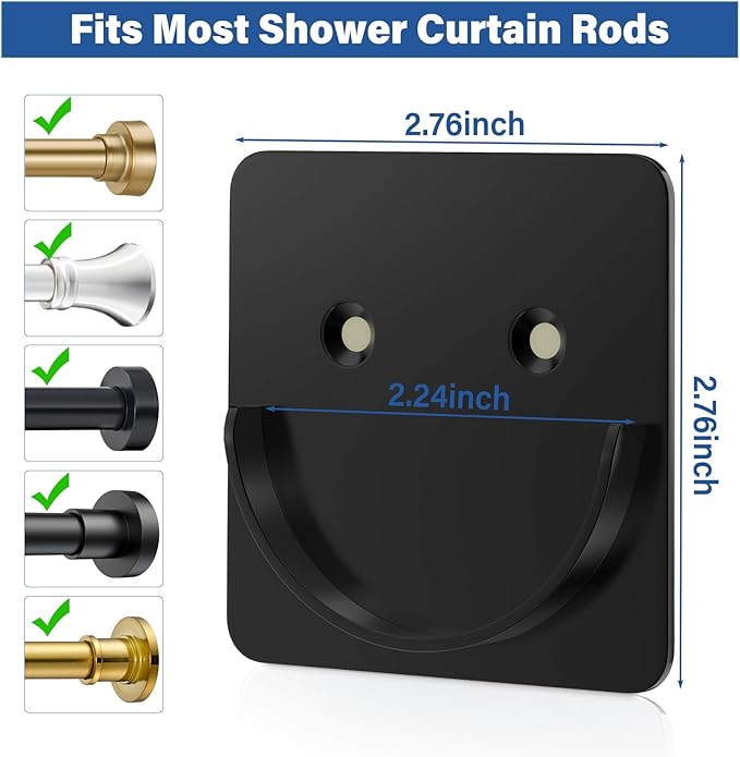 Black Metal Shower Rod Holders (2 Pack), Heavy Duty Adhesive & Screw Mount Shower Curtain Rod Brackets, No Drilling, Rustproo