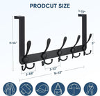 TICONN Over The Door Hooks, 5 Heavy Duty Tri Coat Rack All Metal Coat Hanger for Bathroom Bedroom Dorm (Matte Black, 1PK, Fit