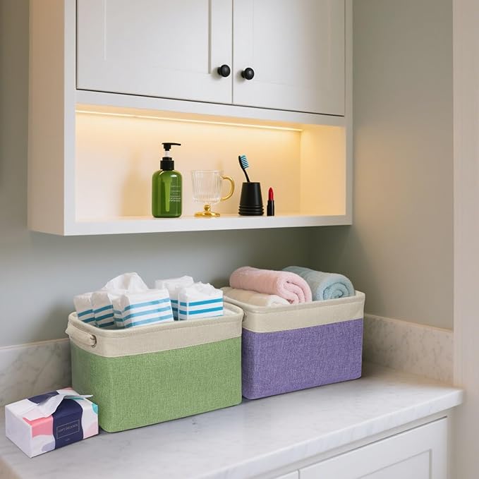 BALEINE 4 Pack Fabric Closet Storage Bins for Shelves, Linen Closet Organizers and Storage, Decorative Baskets for Organizing