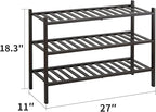 Shoe Rack, 3-Tier Bamboo Stackable Shoe Shelf Storage Organizer, Shoe Stand for Closet, Entryway and Hallway