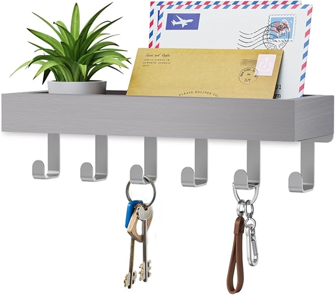 Key Holder Wall Mount Adhesive Magnetic - Hanging Key Hooks with Mail Organizer Tray for Wallet House Accessories - Keys Hang