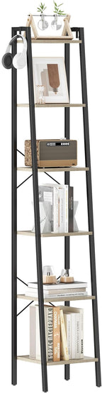 Hzuaneri Ladder Shelf, Bookshelf Bookcase, Freestanding Corner Storage Shelve with 2 Hooks for Home Office, Living Room, Kitc