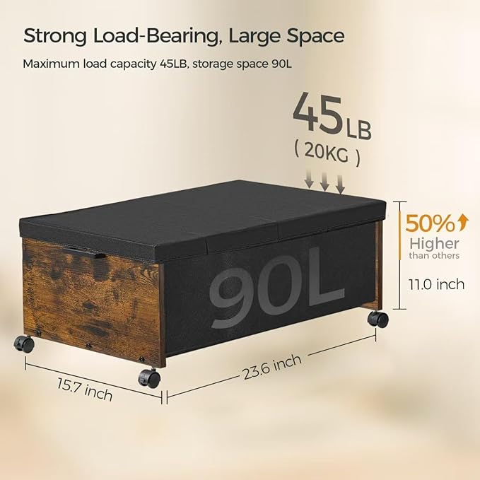 Under Bed Storage with Wheels,Under Bed Drawers Heavy Duty, 2 Packs, Wooden Under Bed Storage Containers Organizer, Metal Fra
