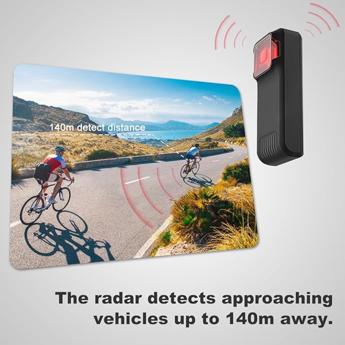 BY-J Bike Radar Tail Light, Visual and Audible Alerts for Approaching Vehicle, Compatible with Garmin Wahoo Bike Computers & 