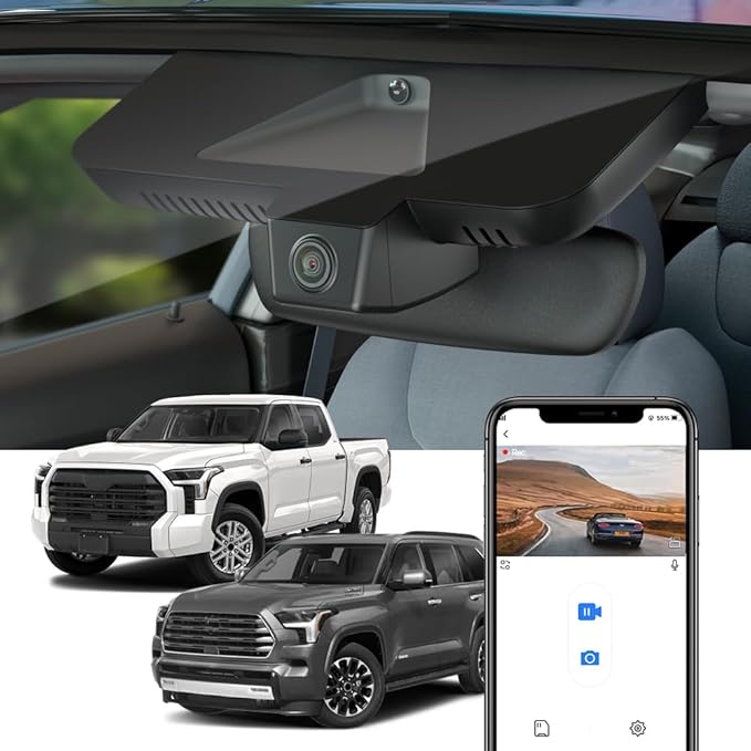 Fitcamx 4K Dash Cam Suitable for Toyota Tundra 2022-2026 Hybrid & Sequoia 2023-2026 (Gen3), OEM Factory Look, 2160P UHD Video