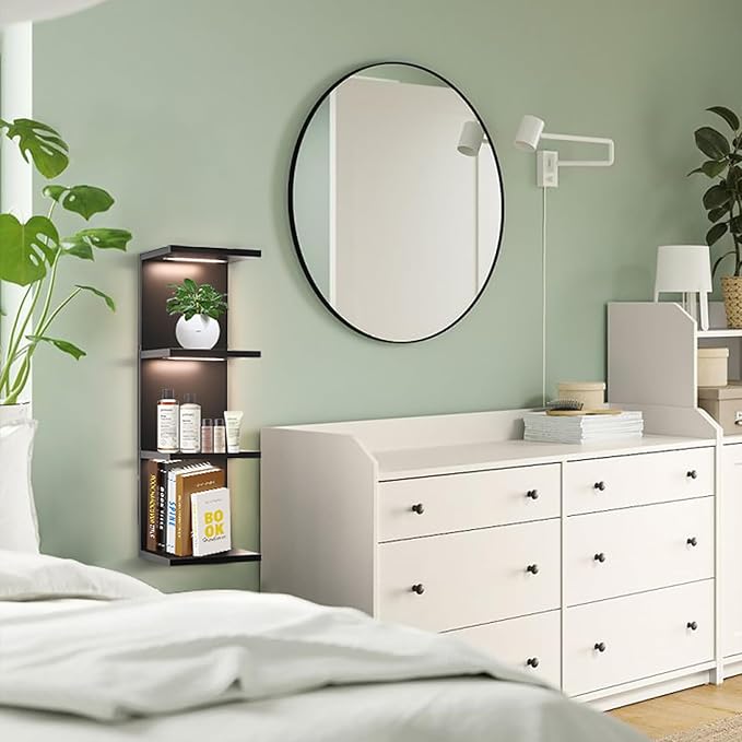 4-Tier Wall Shelf Unit with LED Lights, Floating Lack Shelf for Home Decor, Wall Mounted Vertical Display Shelf for Bedroom L