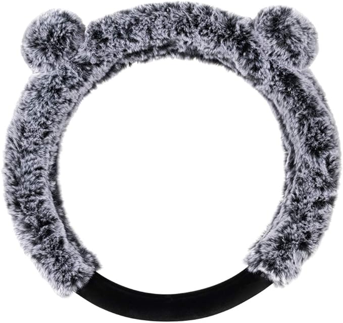 BDK Faux Fur/Wool/Sheepskin Steering Wheel Cover for Women - Cute, Bear Fur, Soft, Fluffy, and Warm, Great for Winter Gray wi