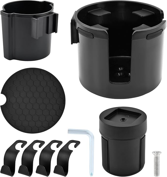 2-in-1 Car Cup Holder Expander, Adjustable Car Extender Adapter with Non-Slip Base - No Spill Cup Holder Extender with 4 Hook