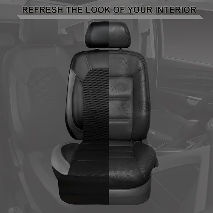 CAR PASS Leather Car Seat Covers Front Seats only, with Air Mesh Front Seat Covers Breathable, Cool Automotive Seat Covers 2 