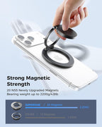 SUPERONE Magnetic Ring Holder for MagSafe Dual-Side Magnetics, Removable Gym Phone Grip with Kickstand for iPhone 17/16/15/14/13/12/ Series MagSafe Case All Phones Compatible with Magnetic Car Mount